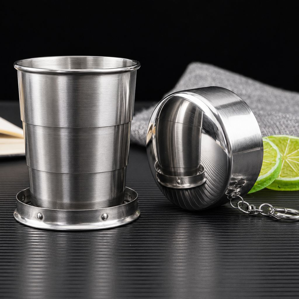 Portable Folding Stainless Steel Travel Camping Water Mug Cup Glass (Silver)