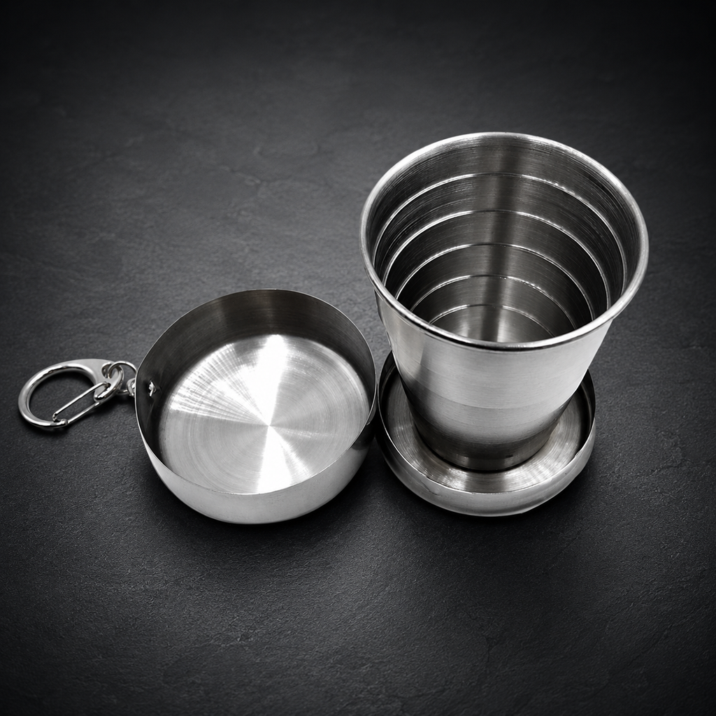 Portable Folding Stainless Steel Travel Camping Water Mug Cup Glass (Silver)