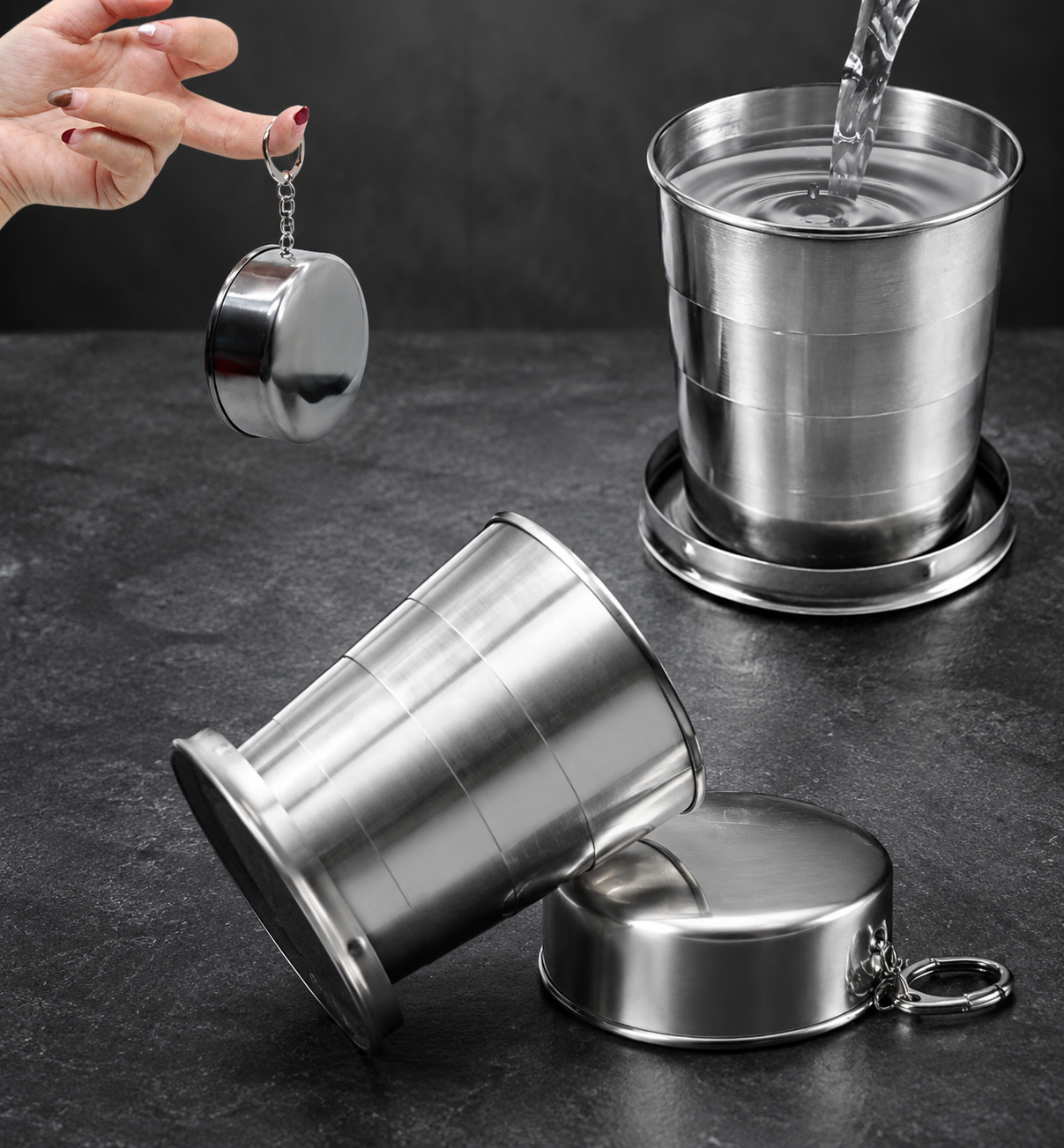 Portable Folding Stainless Steel Travel Camping Water Mug Cup Glass (Silver)